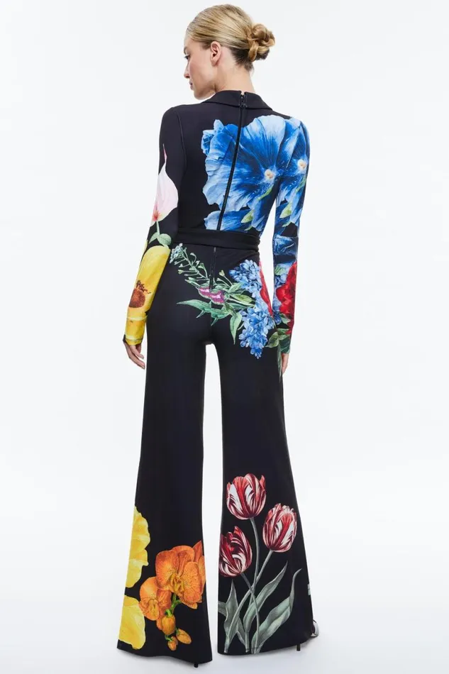 Alice Olivia Melinda Wide Leg Wrap Jumpsuit Le Parisien Black Women Jumpsuits