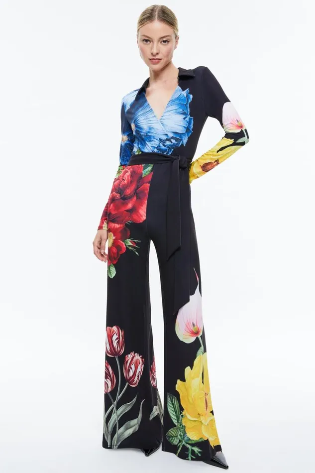 Alice Olivia Melinda Wide Leg Wrap Jumpsuit Le Parisien Black Women Jumpsuits