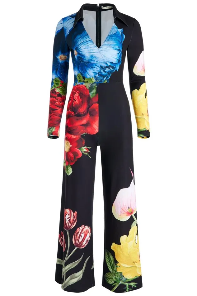 Alice Olivia Melinda Wide Leg Wrap Jumpsuit Le Parisien Black Women Jumpsuits