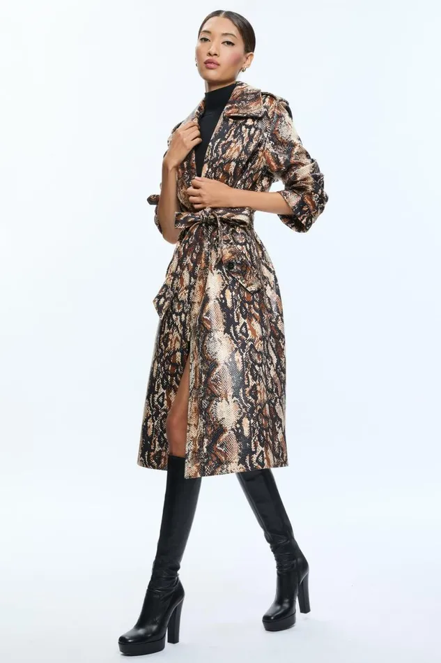 Alice Olivia Nevada Vegan Trench Camelblack Snake Women Outerwear