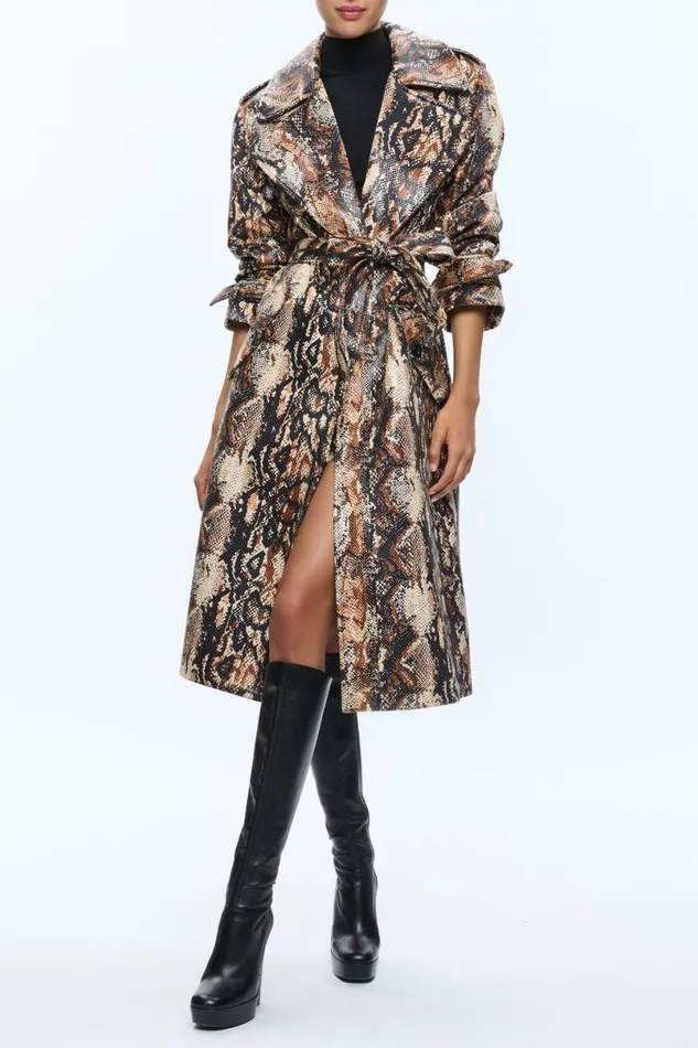 Alice Olivia Nevada Vegan Trench Camelblack Snake Women Outerwear
