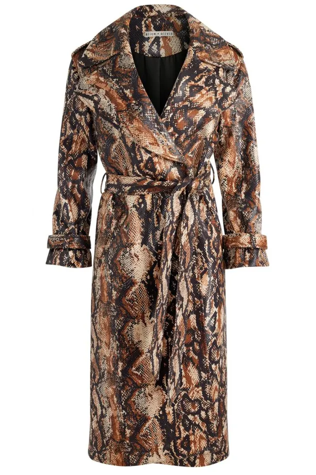 Alice Olivia Nevada Vegan Trench Camelblack Snake Women Outerwear