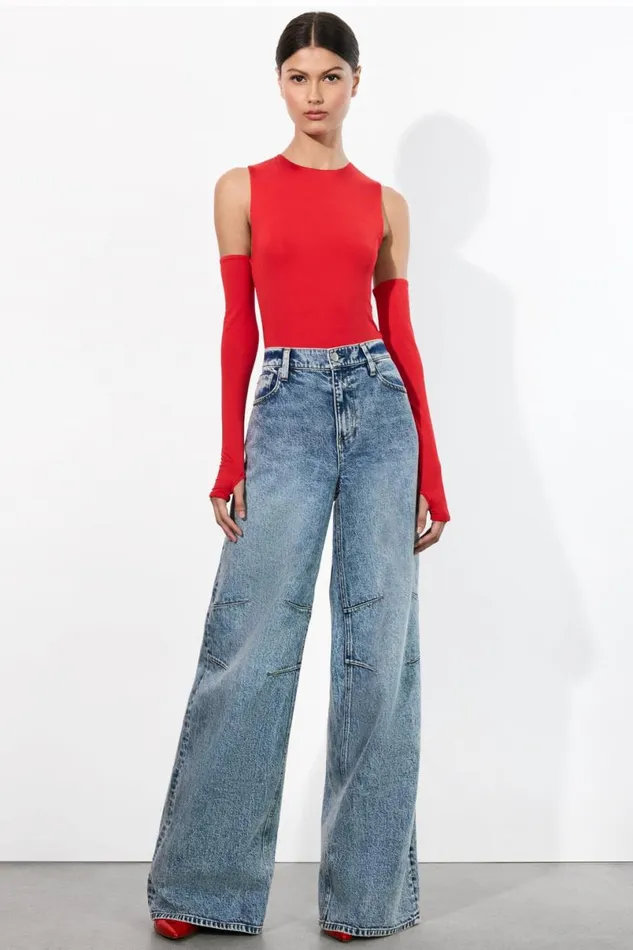 Alice Olivia Olea Sculpting Bodysuit Bright Ruby Women Tops