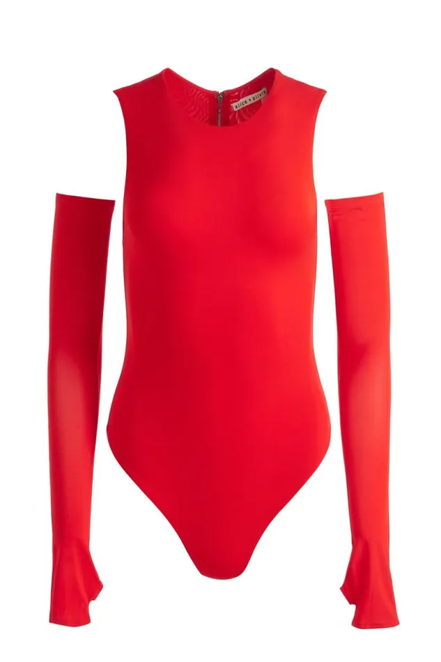 Alice Olivia Olea Sculpting Bodysuit Bright Ruby Women Tops