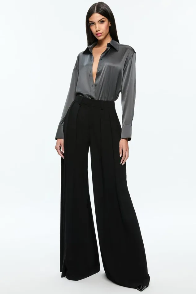 Alice Olivia Perfect Button Down Charcoal Women Tops