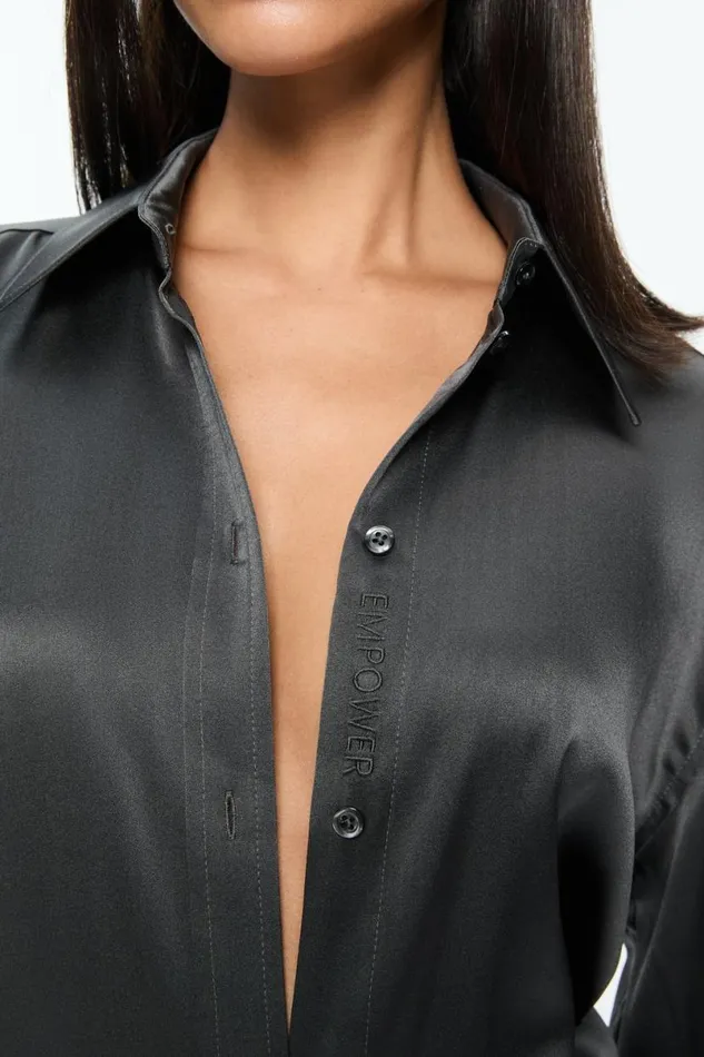 Alice Olivia Perfect Button Down Charcoal Women Tops