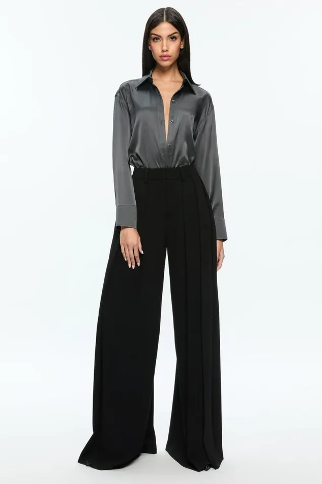 Alice Olivia Perfect Button Down Charcoal Women Tops