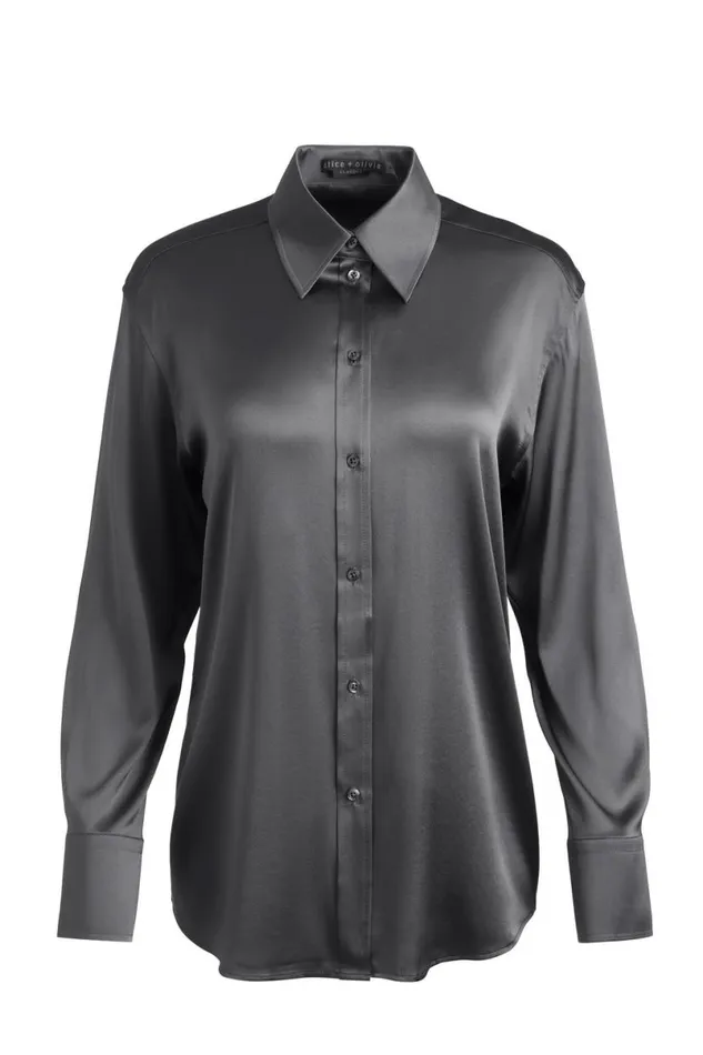 Alice Olivia Perfect Button Down Charcoal Women Tops