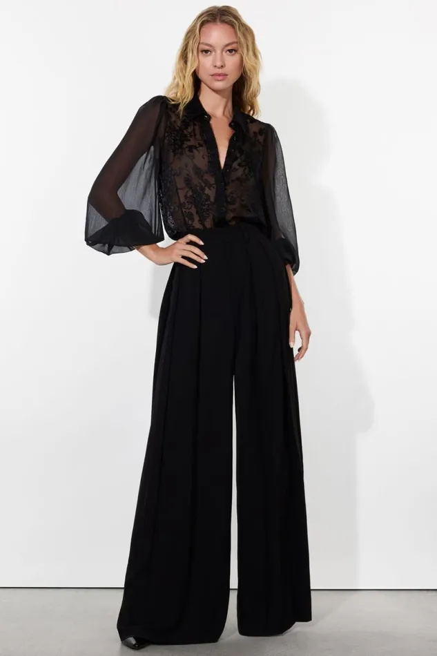 Alice Olivia Roanne Button Down Gardenia Black Women Tops