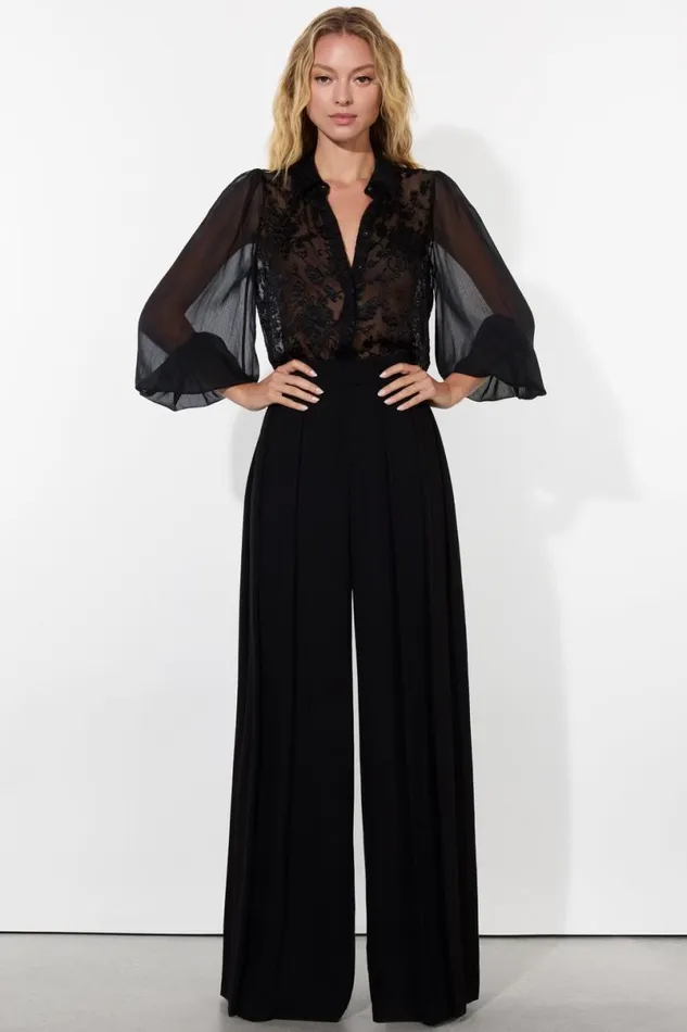 Alice Olivia Roanne Button Down Gardenia Black Women Tops
