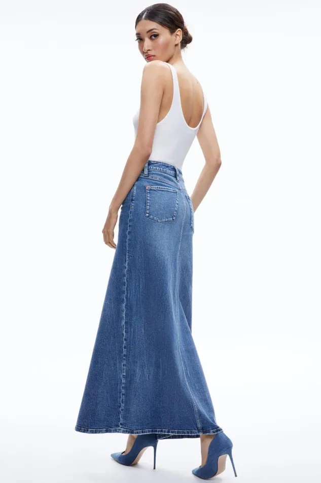 Alice Olivia Rye Denim Maxi Skirt Brooklyn Blue Women Skirts