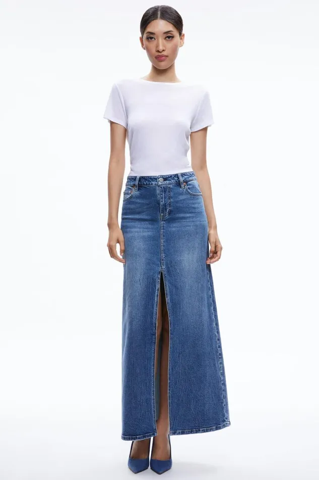 Alice Olivia Rye Denim Maxi Skirt Brooklyn Blue Women Skirts