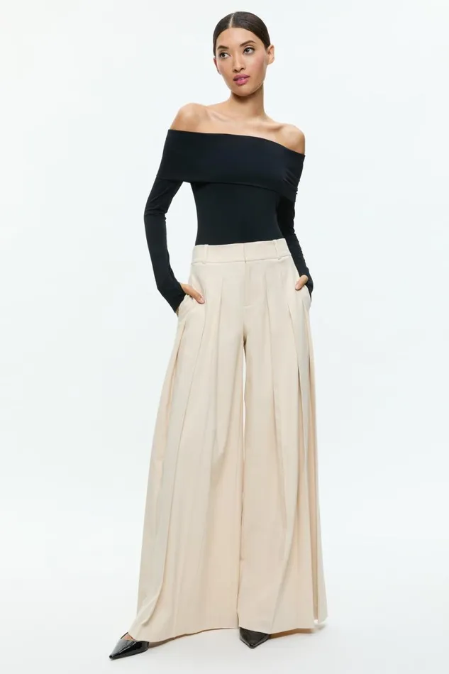 Alice Olivia Simon Trouser Solid Oatmeal Women Pants