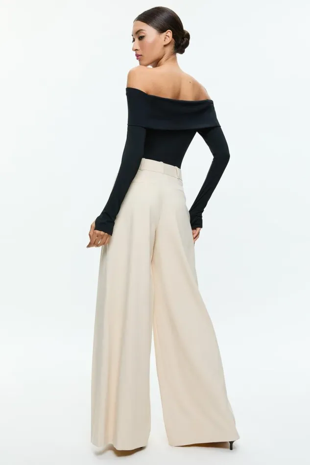 Alice Olivia Simon Trouser Solid Oatmeal Women Pants