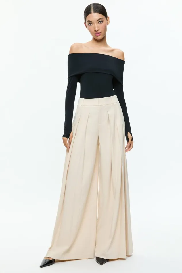 Alice Olivia Simon Trouser Solid Oatmeal Women Pants
