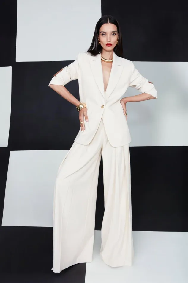 Alice Olivia Simon Trouser Solid Oatmeal Women Pants