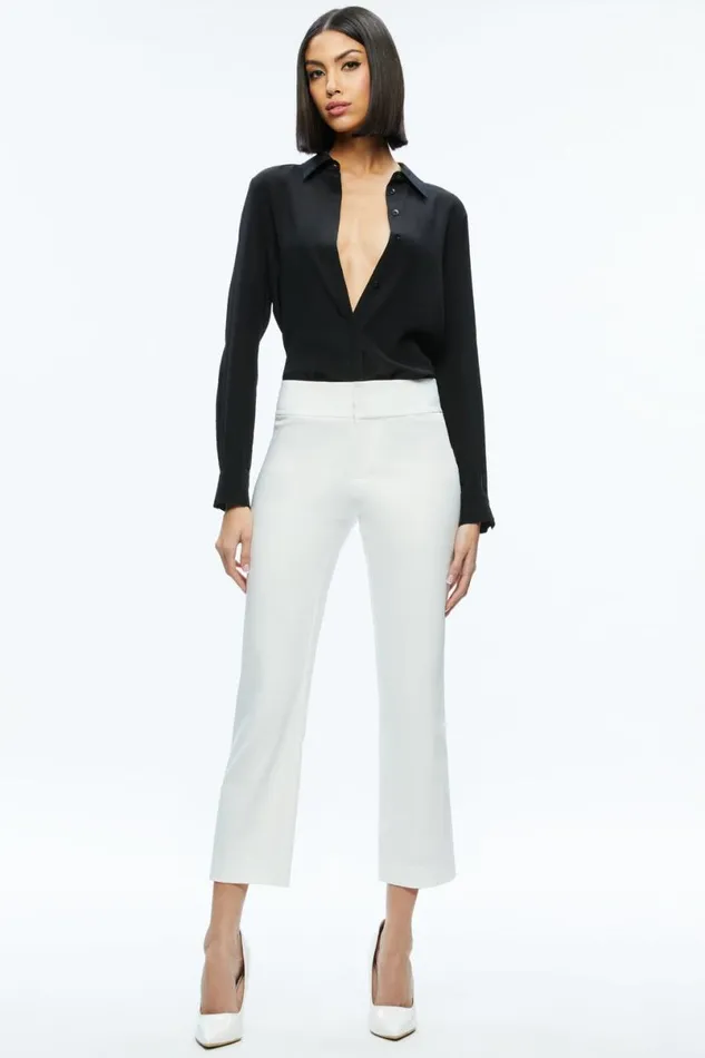 Alice Olivia Stacey Low Rise Kick Flare Pant Off White Women Pants