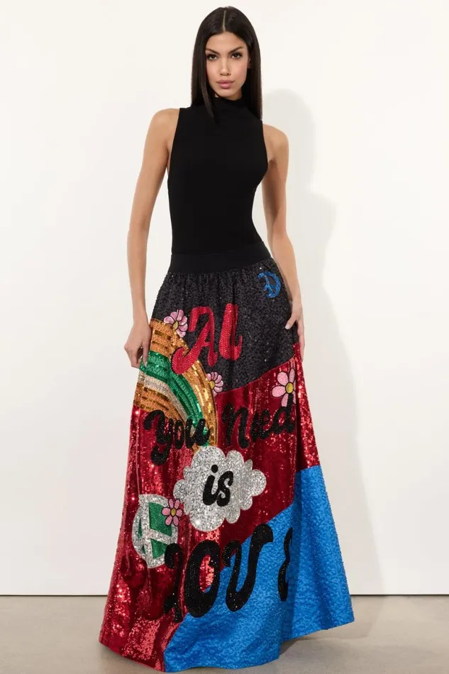 Alice Olivia The Beatles Tina Ballgown Skirt All You Need Is Love Women Skirts