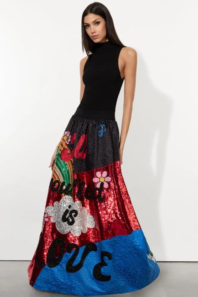 Alice Olivia The Beatles Tina Ballgown Skirt All You Need Is Love Women Skirts
