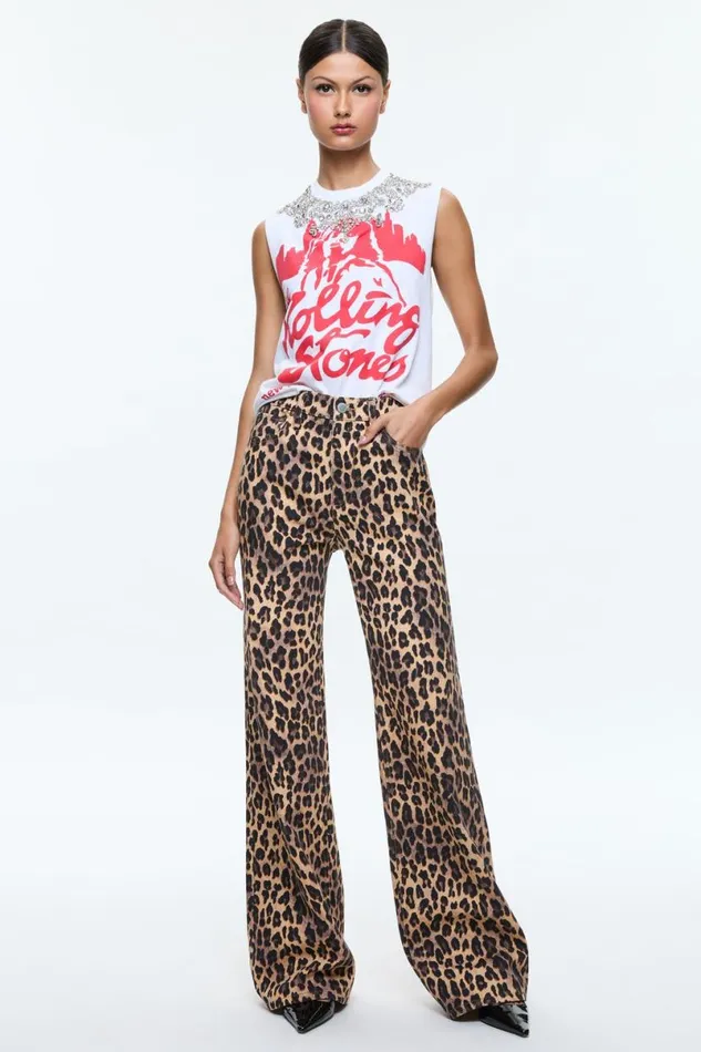 Alice Olivia Weezy Leopard Jean Spotted Leopard Dark Tan Women Pants