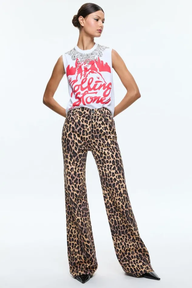 Alice Olivia Weezy Leopard Jean Spotted Leopard Dark Tan Women Pants