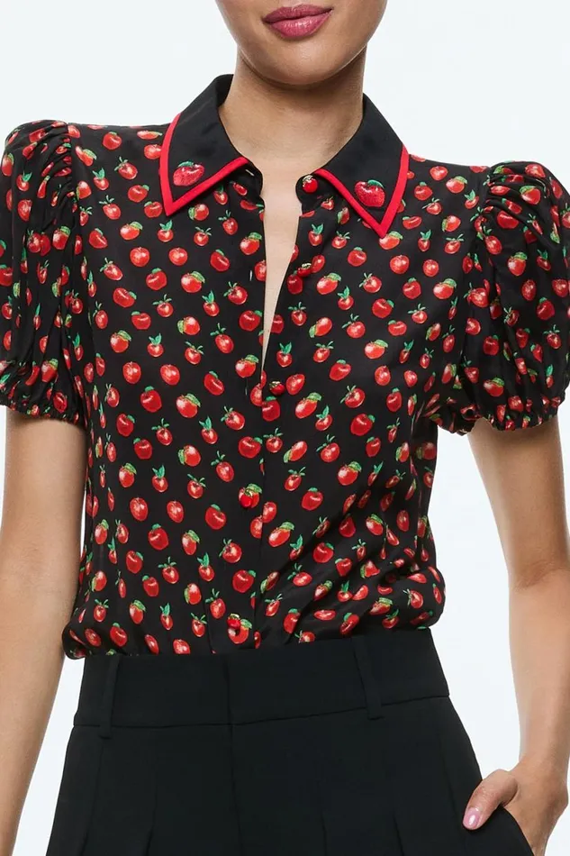 Alice Olivia Willa Embroidered Blouse Pink Lady Apple Women Tops