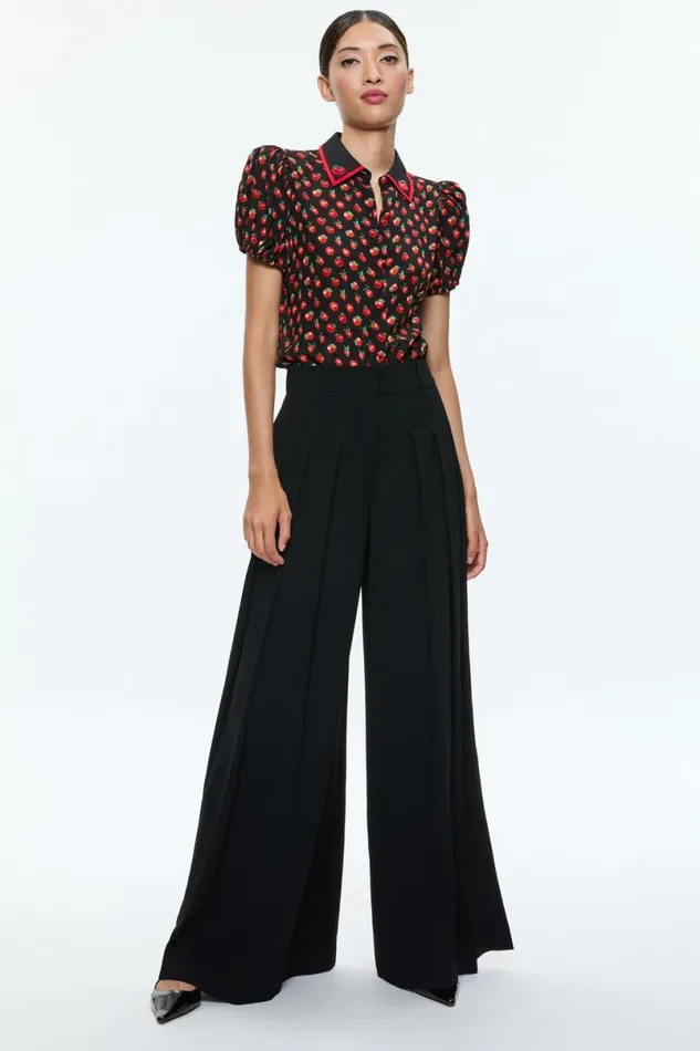 Alice Olivia Willa Embroidered Blouse Pink Lady Apple Women Tops