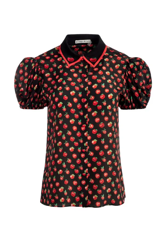 Alice Olivia Willa Embroidered Blouse Pink Lady Apple Women Tops