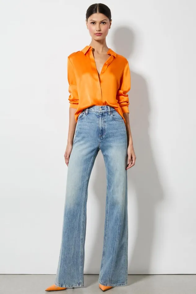 Alice Olivia Willa Placket Top Orange Blaze Women Tops