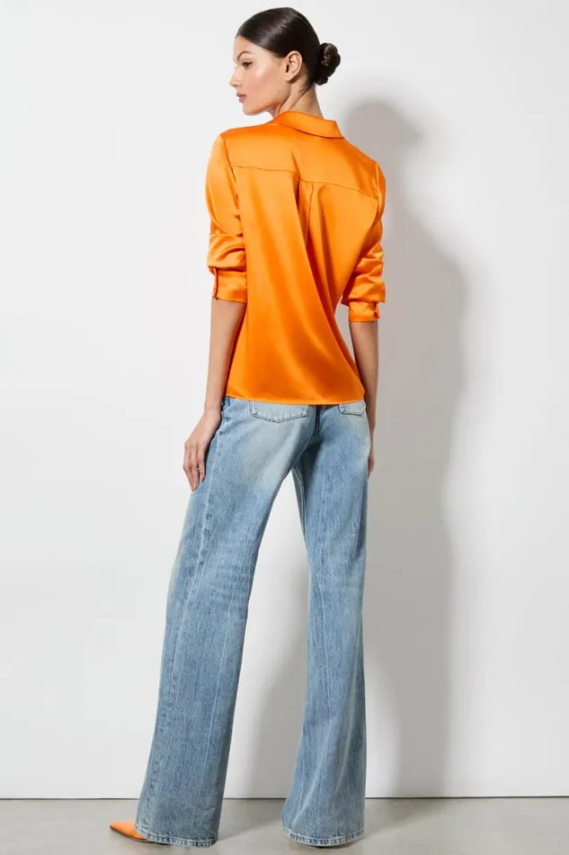 Alice Olivia Willa Placket Top Orange Blaze Women Tops