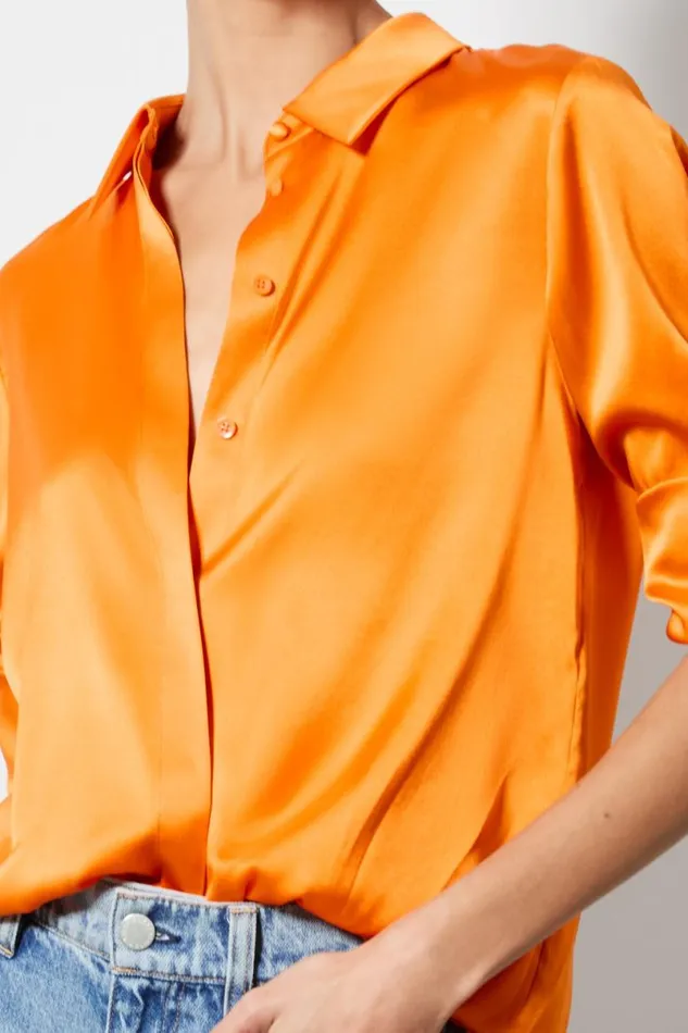Alice Olivia Willa Placket Top Orange Blaze Women Tops