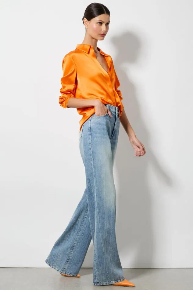 Alice Olivia Willa Placket Top Orange Blaze Women Tops