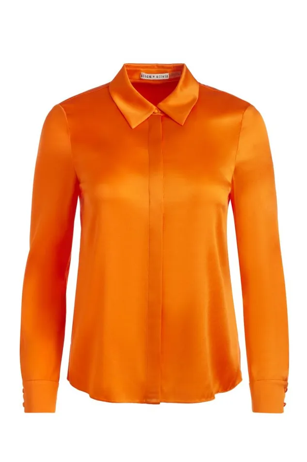 Alice Olivia Willa Placket Top Orange Blaze Women Tops