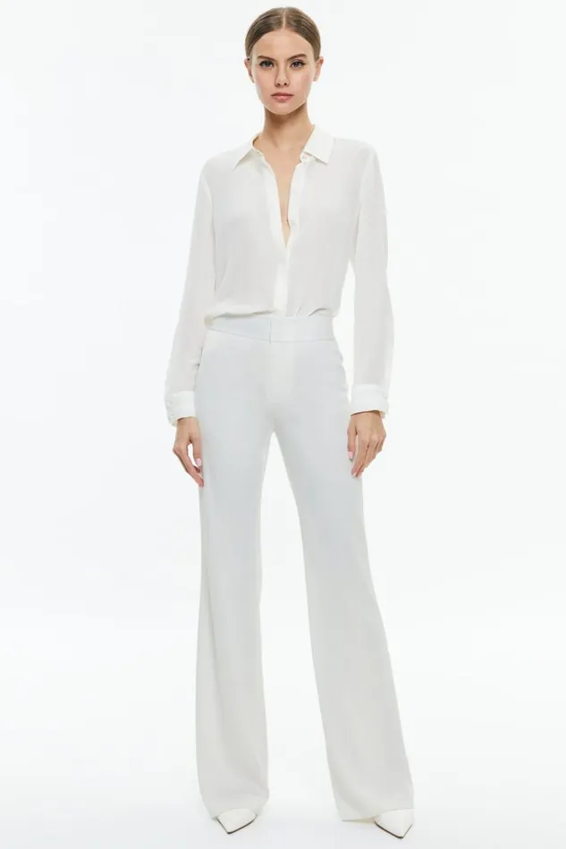Alice Olivia Willa Relaxed Placket Top With Piping Detail Off White Women Tops