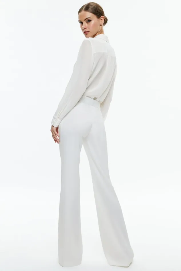 Alice Olivia Willa Relaxed Placket Top With Piping Detail Off White Women Tops