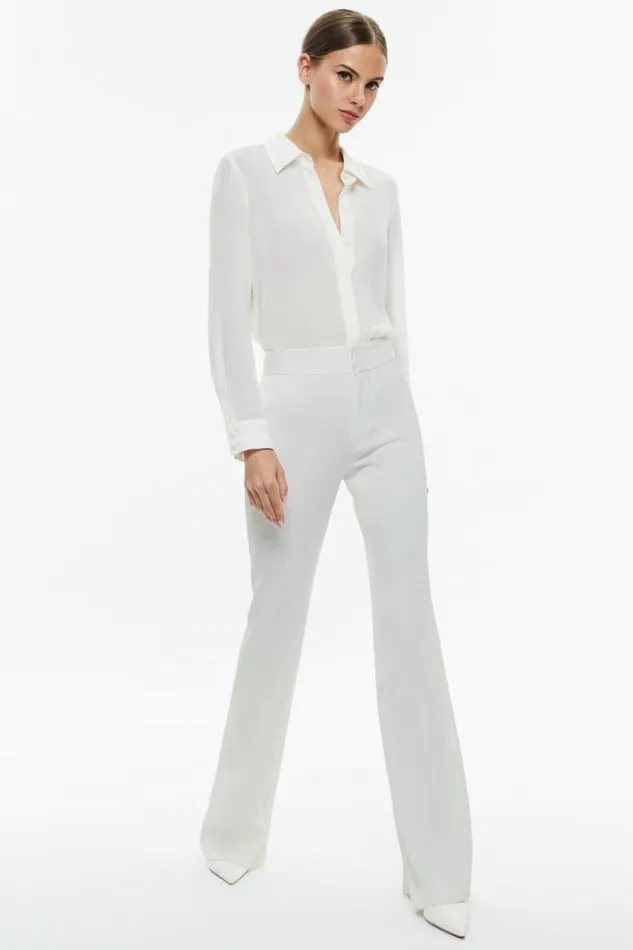 Alice Olivia Willa Relaxed Placket Top With Piping Detail Off White Women Tops