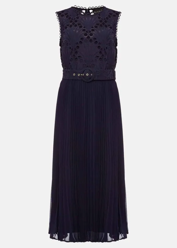 Amora Lace Bodice Pleated Dress Navy Women Phase Eight Dresses