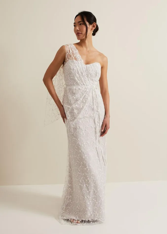 Anabel Lace One Shoulder Wedding Dress Pink Champagne Women Phase Eight Dresses