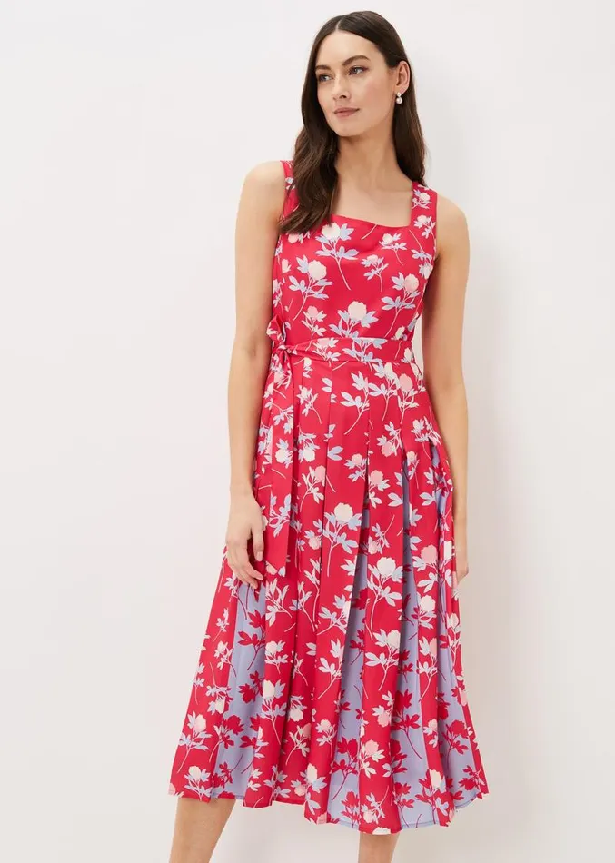 Antonella Print Fit And Flare Dress Lipstickpale Blue Women Phase Eight Dresses