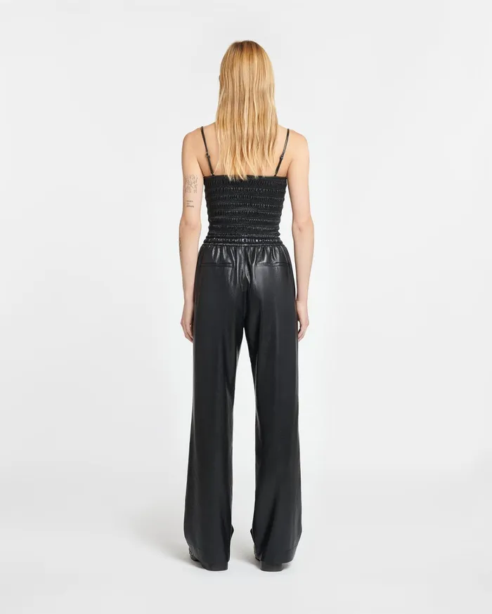 Arenda Smocked Okobor AltLeather Top Black Women Nanushka Tops