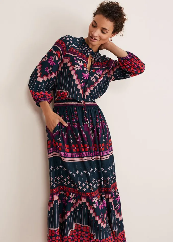 Asa Tile Print Midaxi Dress Navypink Women Phase Eight Dresses