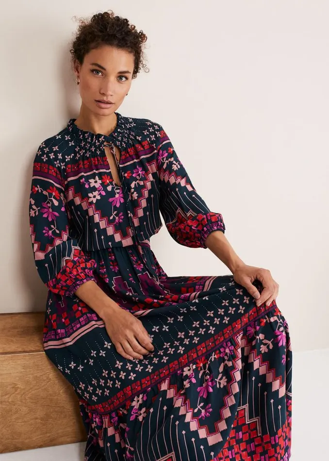 Asa Tile Print Midaxi Dress Navypink Women Phase Eight Dresses