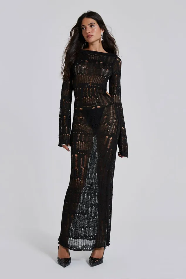 Black Metallic Umbra Maxi Dress Black Women Jaded London Beach Cover Ups