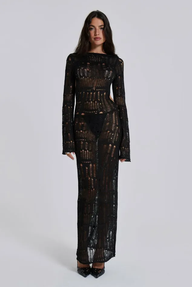 Black Metallic Umbra Maxi Dress Black Women Jaded London Beach Cover Ups Black Metallic Umbra Maxi Dress Black Women Jaded London Beach Cover Ups