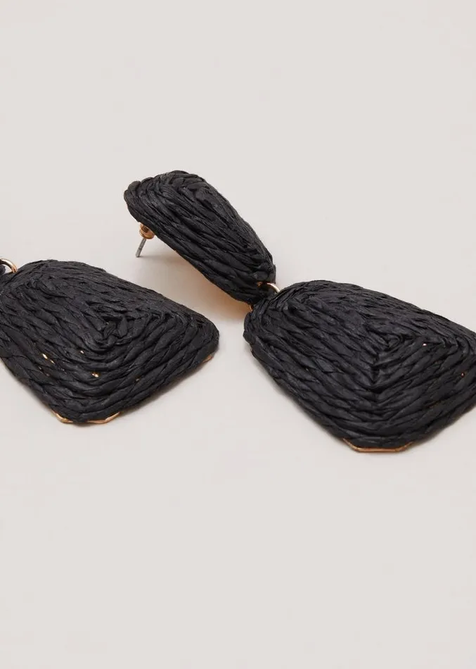 Black Raffia Square Drop Earrings Black Women Phase Eight Jewellery
