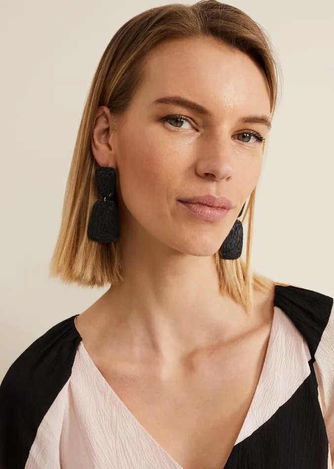Black Raffia Square Drop Earrings Black Women Phase Eight Jewellery