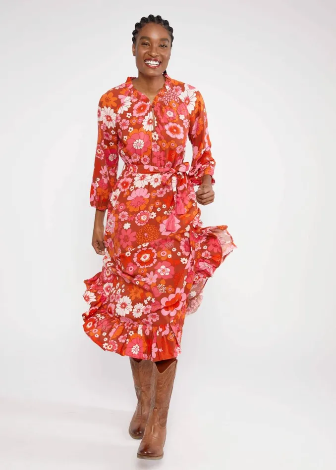Blutsgeschwister Midi Dress Bohemian Fairytale Brown Women Dresses