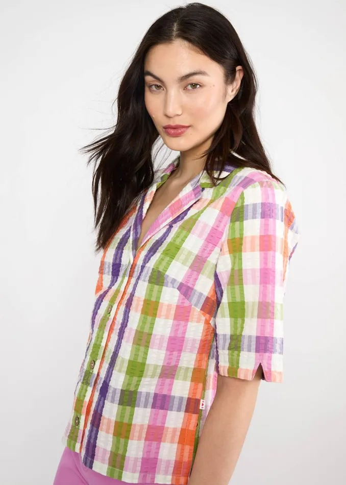 Blutsgeschwister Seersucker Shirt Shimmy Chic Blue Women Tops