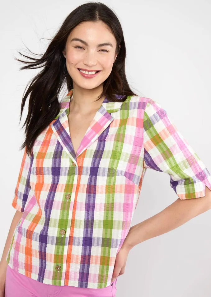 Blutsgeschwister Seersucker Shirt Shimmy Chic Blue Women Tops