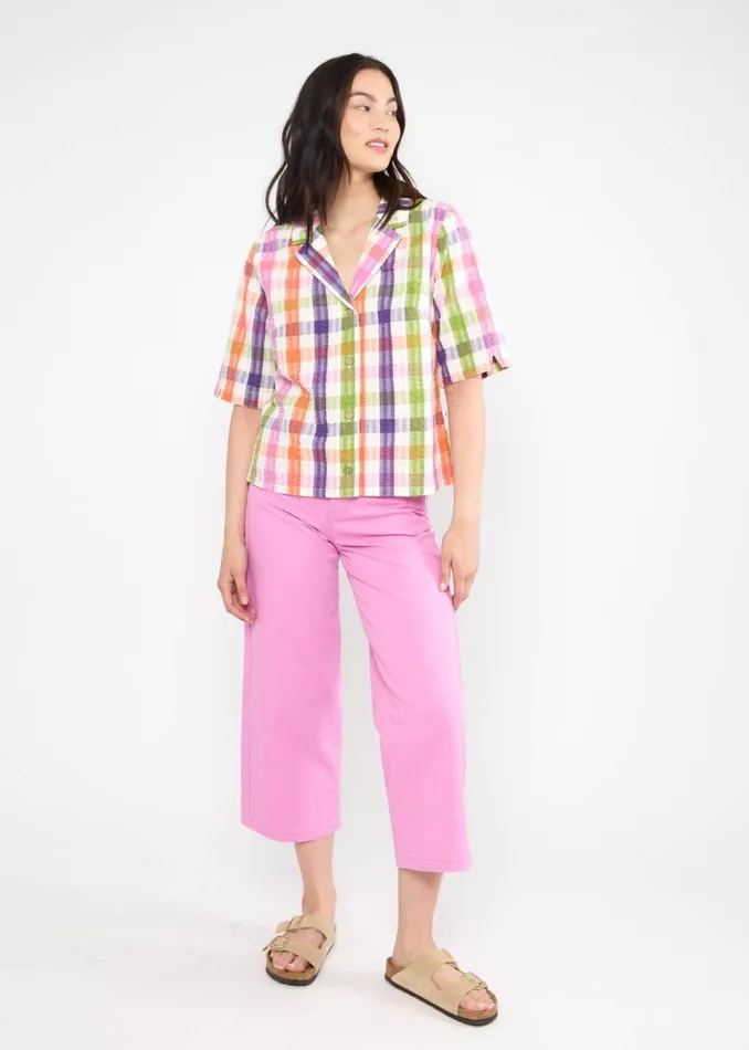 Blutsgeschwister Seersucker Shirt Shimmy Chic Blue Women Tops